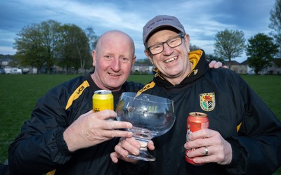 220426 Bedwellty v Deri, Admiral National League 4 East - Deri celebrate after receiving the League 4 East Trophy