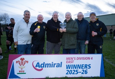 220426 Bedwellty v Deri, Admiral National League 4 East - Deri celebrate after receiving the League 4 East Trophy