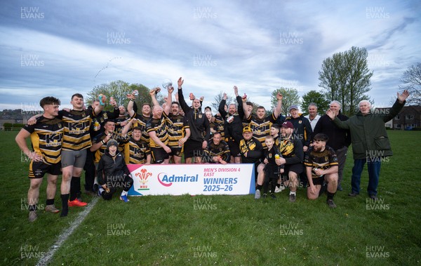 220426 Bedwellty v Deri, Admiral National League 4 East - Deri celebrate after receiving the League 4 East Trophy