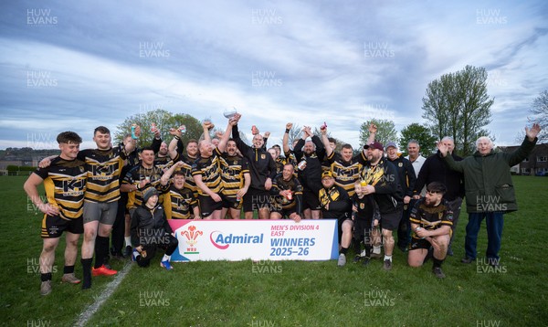 220426 Bedwellty v Deri, Admiral National League 4 East - Deri celebrate after receiving the League 4 East Trophy