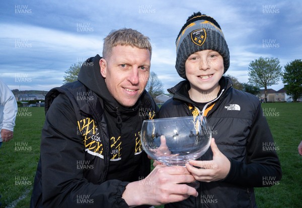 220426 Bedwellty v Deri, Admiral National League 4 East - Deri celebrate after receiving the League 4 East Trophy