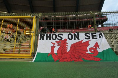161114 - Belgium v Wales - European Championship Qualifier - Fans set up their flags at the stadium