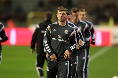161114 - Belgium v Wales - European Championship Qualifier - Ben Davies of Wales warms up