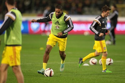 161114 - Belgium v Wales - European Championship Qualifier - Ashley Williams of Wales warms up