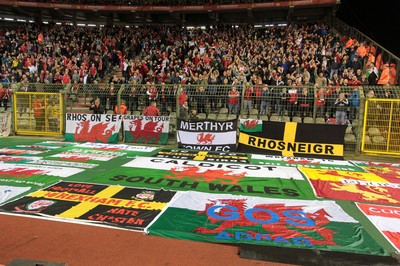 161114 - Belgium v Wales - European Championship Qualifier - Welsh flags line the stadium floor