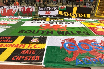 161114 - Belgium v Wales - European Championship Qualifier - Welsh flags line the stadium floor