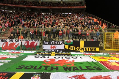 161114 - Belgium v Wales - European Championship Qualifier - Welsh flags line the stadium floor