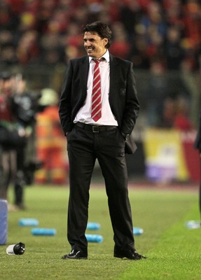 161114 - Belgium v Wales - European Championship Qualifier - Pleased Chris Coleman at the final whistle