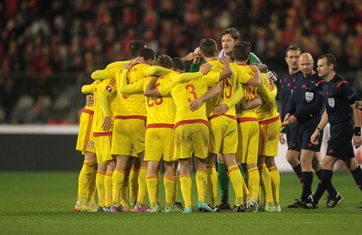 161114 - Belgium v Wales - European Championship Qualifier - Wales Post-match huddle