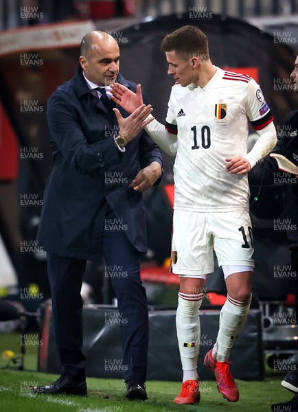 240321 - Belgium v Wales - FIFA World Cup Qualifier - Belgium Manager Roberto Martinez and Thorgan Hazard of Belgium