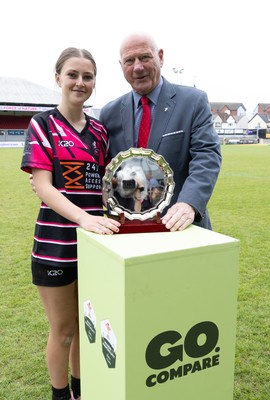 020526 - Belles v Chargers, U18s Girls Plate Final - Nelson Belles captain Angharad Thomas receives the trophy from WRU President Terry Cobner