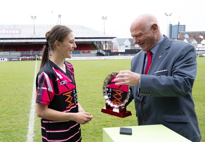 020526 - Belles v Chargers, U18s Girls Plate Final - Nelson Belles captain Angharad Thomas receives the trophy from WRU President Terry Cobner