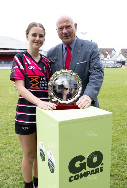 020526 - Belles v Chargers, U18s Girls Plate Final - Nelson Belles captain Angharad Thomas receives the trophy from WRU President Terry Cobner