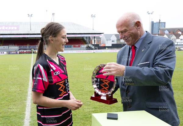 020526 - Belles v Chargers, U18s Girls Plate Final - Nelson Belles captain Angharad Thomas receives the trophy from WRU President Terry Cobner