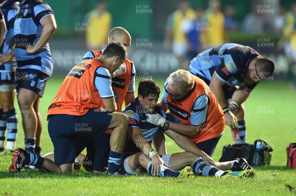 080918 - Benetton Rugby v Cardiff Blues - Guinness PRO14 -  Lloyd Williams of Cardiff Blues goes down injured