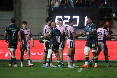 040426 - Benetton Rugby v Cardiff Rugby - EPCR Challenge Cup Round of 16 - Players shake hands after the match