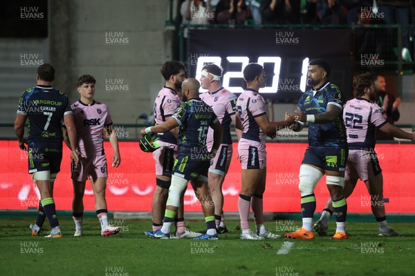 040426 - Benetton Rugby v Cardiff Rugby - EPCR Challenge Cup Round of 16 - Players shake hands after the match