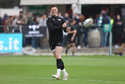210326 - Benetton Rugby v Ospreys - United Rugby Championship - Owen Watkin of Ospreys warms up