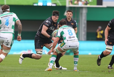 210326 - Benetton Rugby v Ospreys - United Rugby Championship - Ryan Smith of Ospreys takes on Michele Lamaro of Benetton 