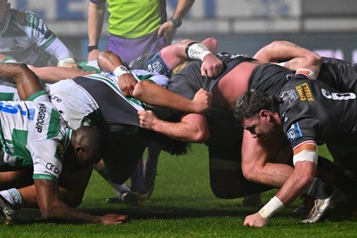 300126 - Benetton Rugby v Scarlets, United Rugby Championship - Benetton and Scarlets scrummage against each other
