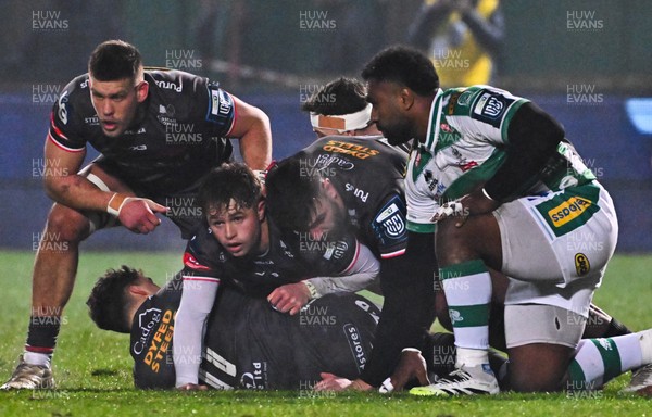 300126 - Benetton Rugby v Scarlets, United Rugby Championship - Scarlets set up the ball for Gareth Davies of Scarlets to feed out