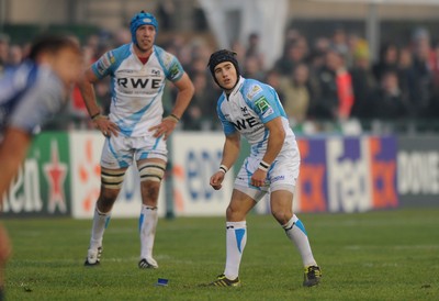 19.11.11 - Benetton Treviso v Ospreys - Heineken Cup - Matthew Morgan of Ospreys watches his penalty kick go over the posts to draw the game. 