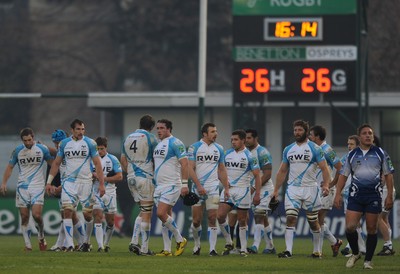 19.11.11 - Benetton Treviso v Ospreys - Heineken Cup - Ospreys players look dejected at the end of the game. 