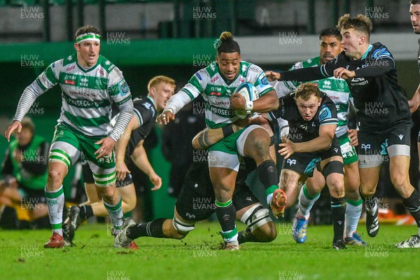 021223 - Benetton v Ospreys - United Rugby Championship - Paolo Odogwu of Benetton is tackled