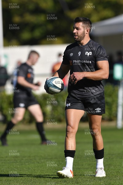 161021 - Benetton v Ospreys - United Rugby Championship - Rhys Webb of Ospreys warms up ahead of the match