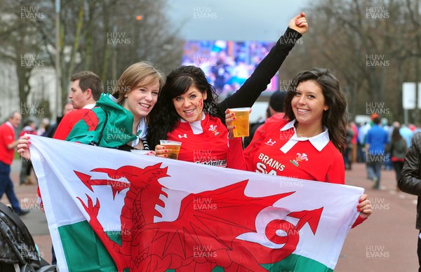 170312- Big Screen Wales v FranceWales fans watch the match on a Big Screen in Cardiff  Civic Centre