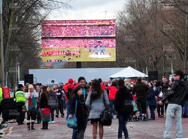 170312- Big Screen Wales v FranceWales fans watch the match on a Big Screen in Cardiff  Civic Centre