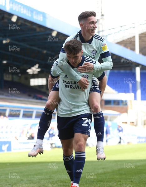 010521 Birmingham City v Cardiff City, Sky Bet Championship - Mark Harris of Cardiff City celebrates with Harry Wilson of Cardiff City after scoring the third goal