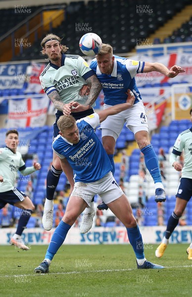 010521 Birmingham City v Cardiff City, Sky Bet Championship - Aden Flint of Cardiff City is beaten to the ball by Marc Roberts of Birmingham City as he looks to head at goal