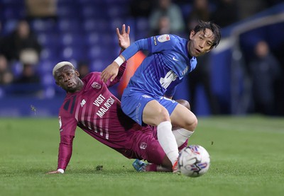 100424 - Birmingham City v Cardiff City - Sky Bet Championship - Jamilu Collins of Cardiff and Koji Miyoshi of Birmingham City 