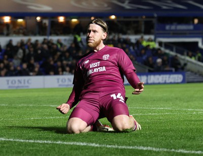 100424 - Birmingham City v Cardiff City - Sky Bet Championship - Josh Bowler of Cardiff celebrates scoring the 1st goal of the match