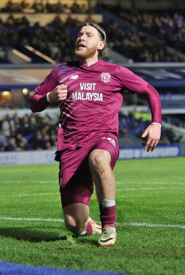 100424 - Birmingham City v Cardiff City - Sky Bet Championship - Josh Bowler of Cardiff celebrates scoring the 1st goal of the match