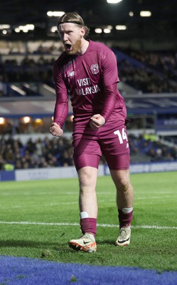 100424 - Birmingham City v Cardiff City - Sky Bet Championship - Josh Bowler of Cardiff celebrates scoring the 1st goal of the match