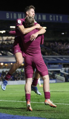 100424 - Birmingham City v Cardiff City - Sky Bet Championship - Josh Bowler of Cardiff celebrates scoring the 1st goal of the match with Rubin Colwill of Cardiff