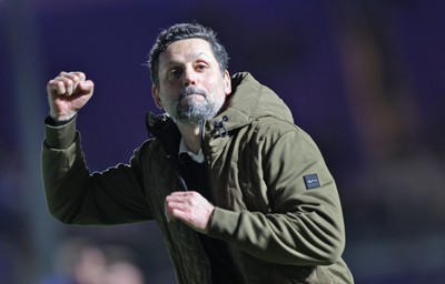 100424 - Birmingham City v Cardiff City - Sky Bet Championship - Manager Erol Bulut of Cardiff gives the victory fist in the air to the travelling fans