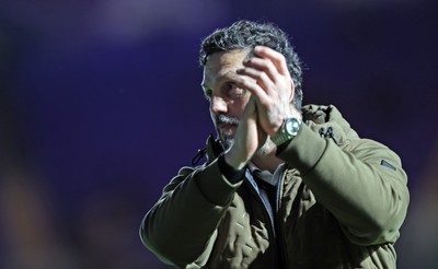 100424 - Birmingham City v Cardiff City - Sky Bet Championship - Manager Erol Bulut of Cardiff applauds travelling fans at the end of the match