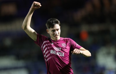 100424 - Birmingham City v Cardiff City - Sky Bet Championship - Rubin Colwill of Cardiff celebrates at the end of the match