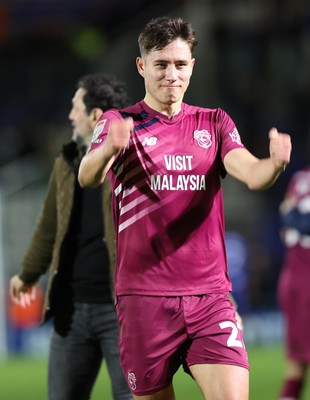 100424 - Birmingham City v Cardiff City - Sky Bet Championship - Rubin Colwill of Cardiff celebrates at the end of the match