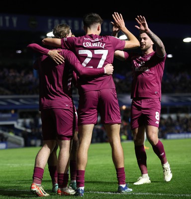 100424 - Birmingham City v Cardiff City - Sky Bet Championship - Josh Bowler of Cardiff celebrates winning goal with team