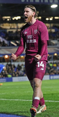 100424 - Birmingham City v Cardiff City - Sky Bet Championship - Josh Bowler of Cardiff celebrates winning goal 