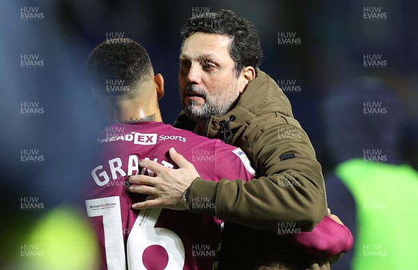 100424 - Birmingham City v Cardiff City - Sky Bet Championship - Manager Erol Bulut of Cardiff hugs Karlan Grant of Cardiff at the end of the match