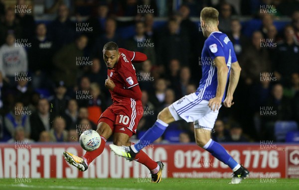 131017 - Birmingham City v Cardiff City - SkyBet Championship - Kenneth Zohore of Cardiff City crosses the ball