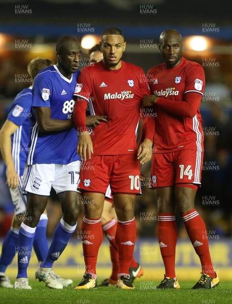 131017 - Birmingham City v Cardiff City - SkyBet Championship - Cheick Ndoye of Birmingham City, Kenneth Zohore and Souleymane Bamba of Cardiff City