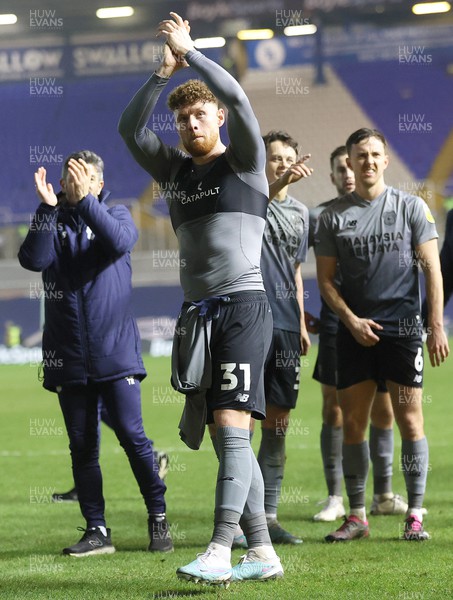 140223 - Birmingham City v Cardiff City - Sky Bet Championship - Oli Cooper of Cardiff applauds the fans at the end of the match