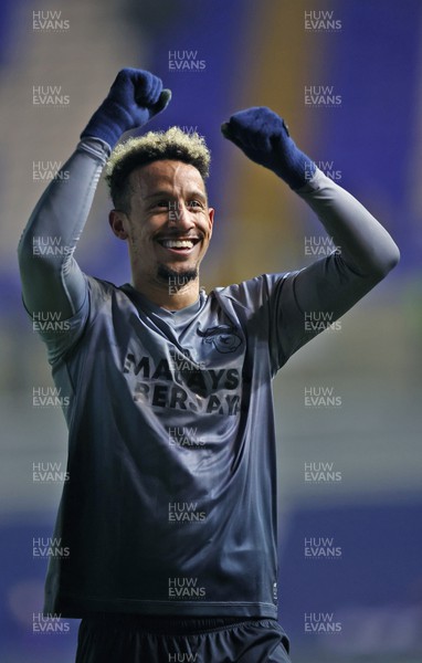 140223 - Birmingham City v Cardiff City - Sky Bet Championship - Callum Robinson of Cardiff celebrates to fans at the end of the match