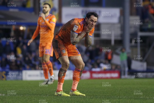 180120 - Birmingham City v Cardiff City - Sky Bet Championship - Lee Tomlin of Cardiff can’t believe he’s missed a sitter